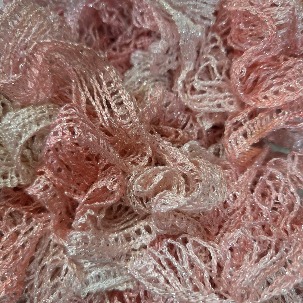 Handmade Crochet Ruffle Scarf Metallic Pink - Picture 3 of 3